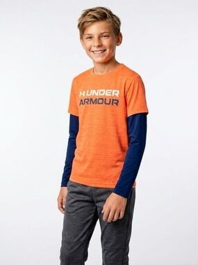 Under Armour Kids Bright Orange and Navy Long Sleeve Tee